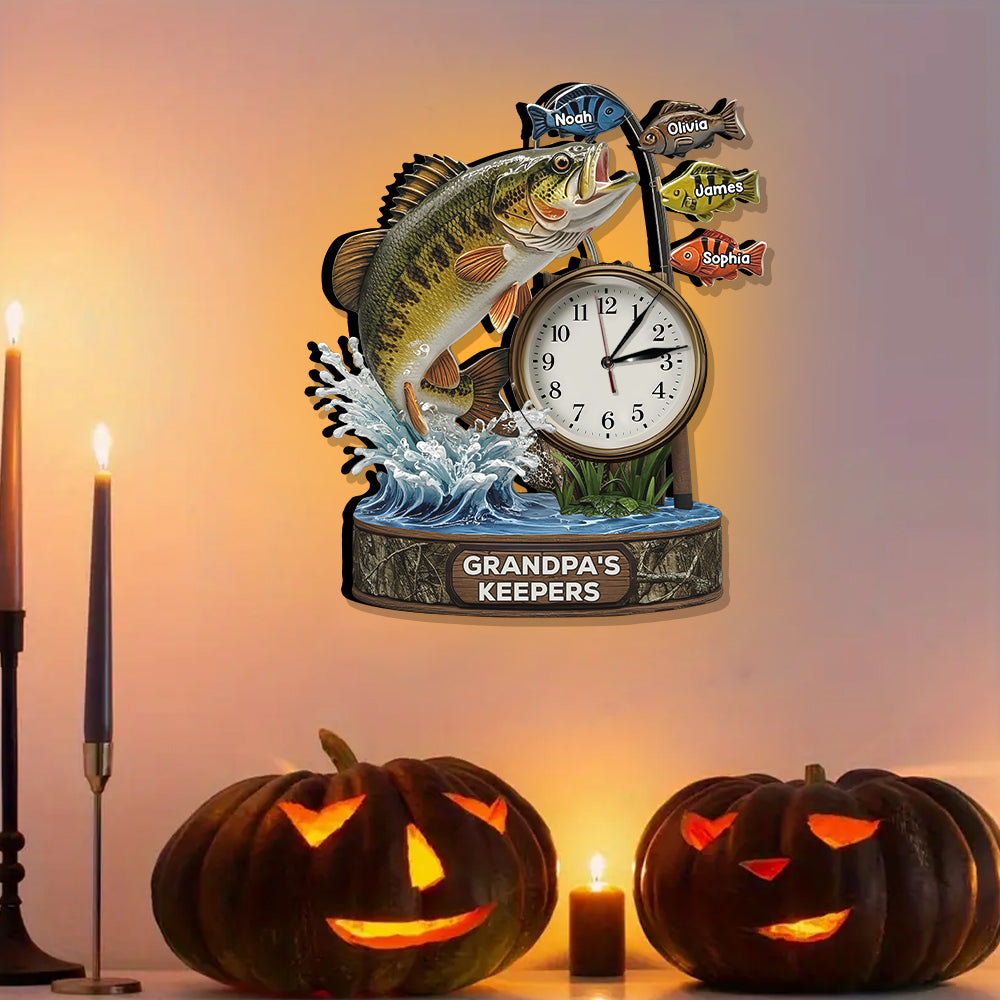 Papas bester Fang – Personalisierte LED-Wanduhr mit Angellicht