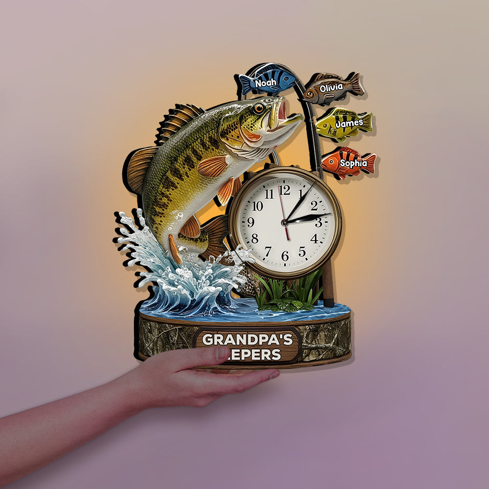 Papas bester Fang – Personalisierte LED-Wanduhr mit Angellicht