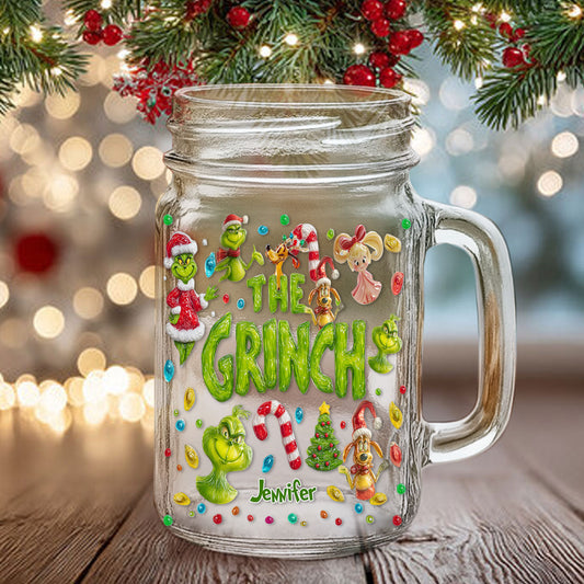 Merry Greenmas - Personalized Stole Christmas Mason Jar Cup