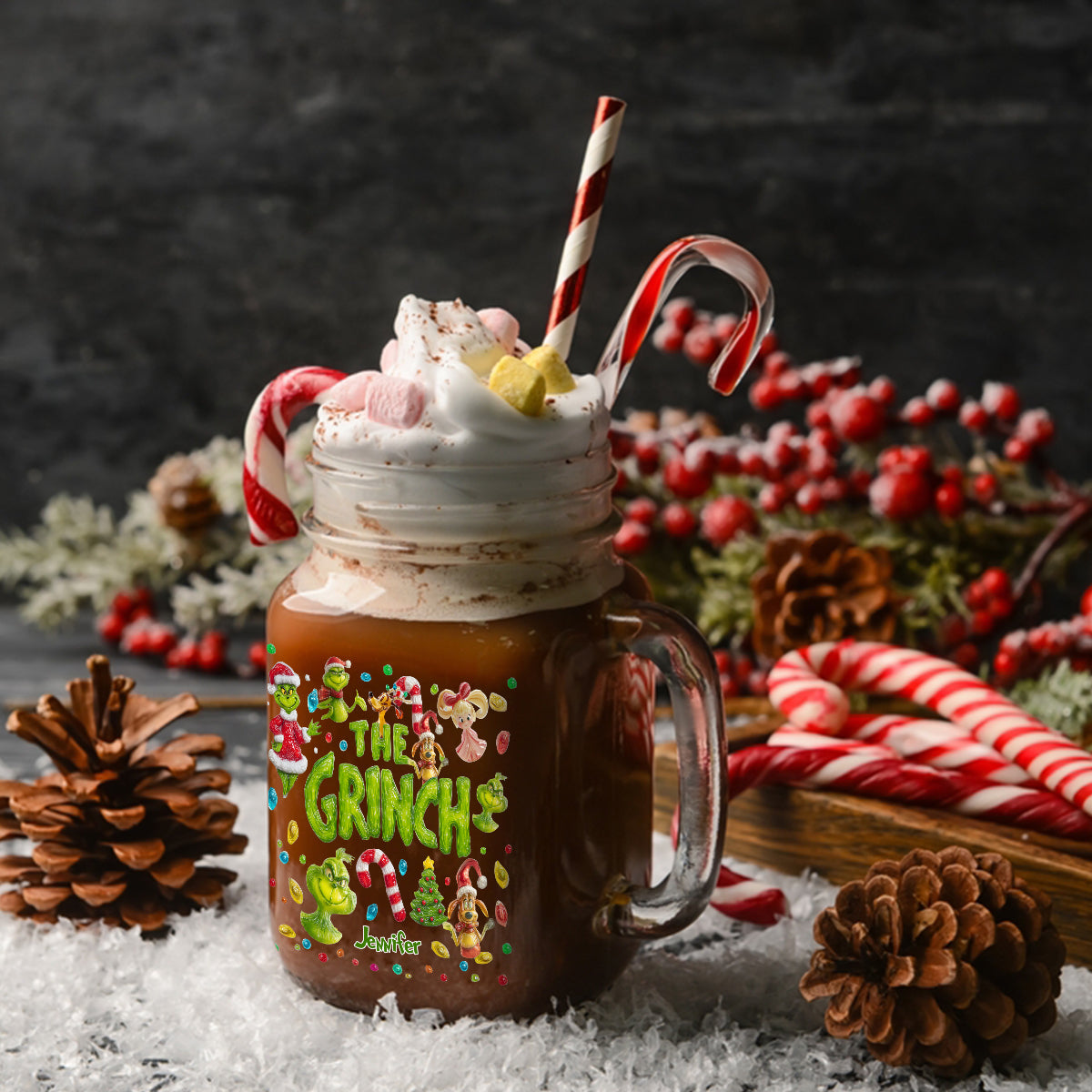 Joyeux Noël Vert - Étole de Noël personnalisée pour bocal Mason