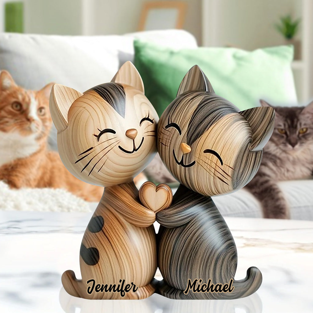 Couple de chats mignons - Plaque acrylique personnalisée en forme de chat