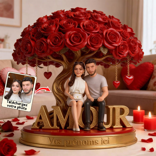Persönliche Paarfigur unter einem Rosenbaum - Persönliche Acryltafel für ein Paar, in persönlicher Form