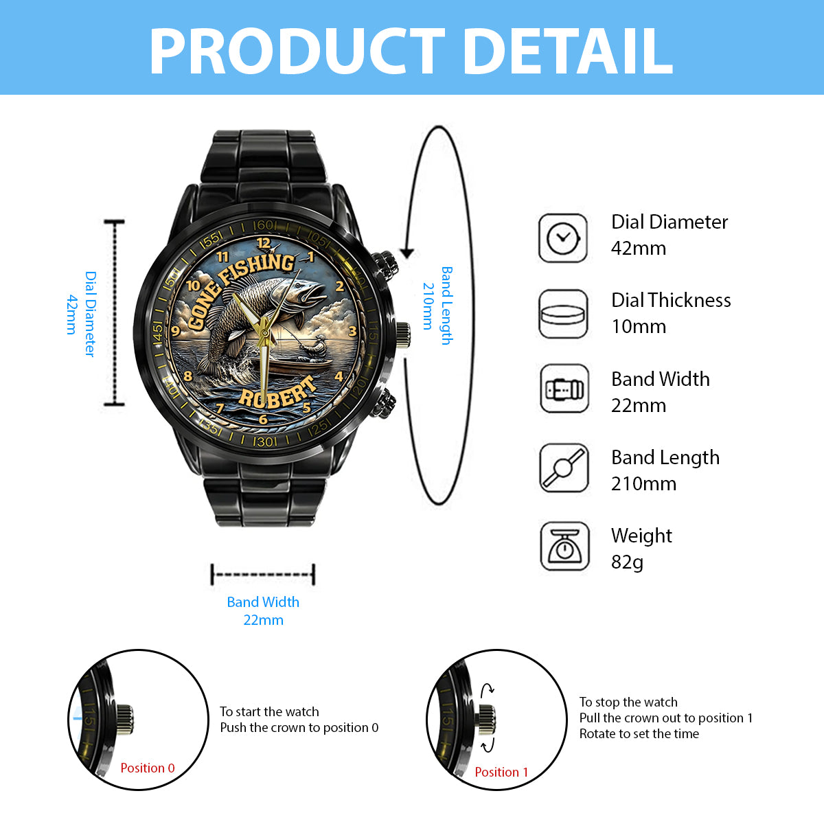 Partie de pêche - Montre-bracelet de pêche personnalisée