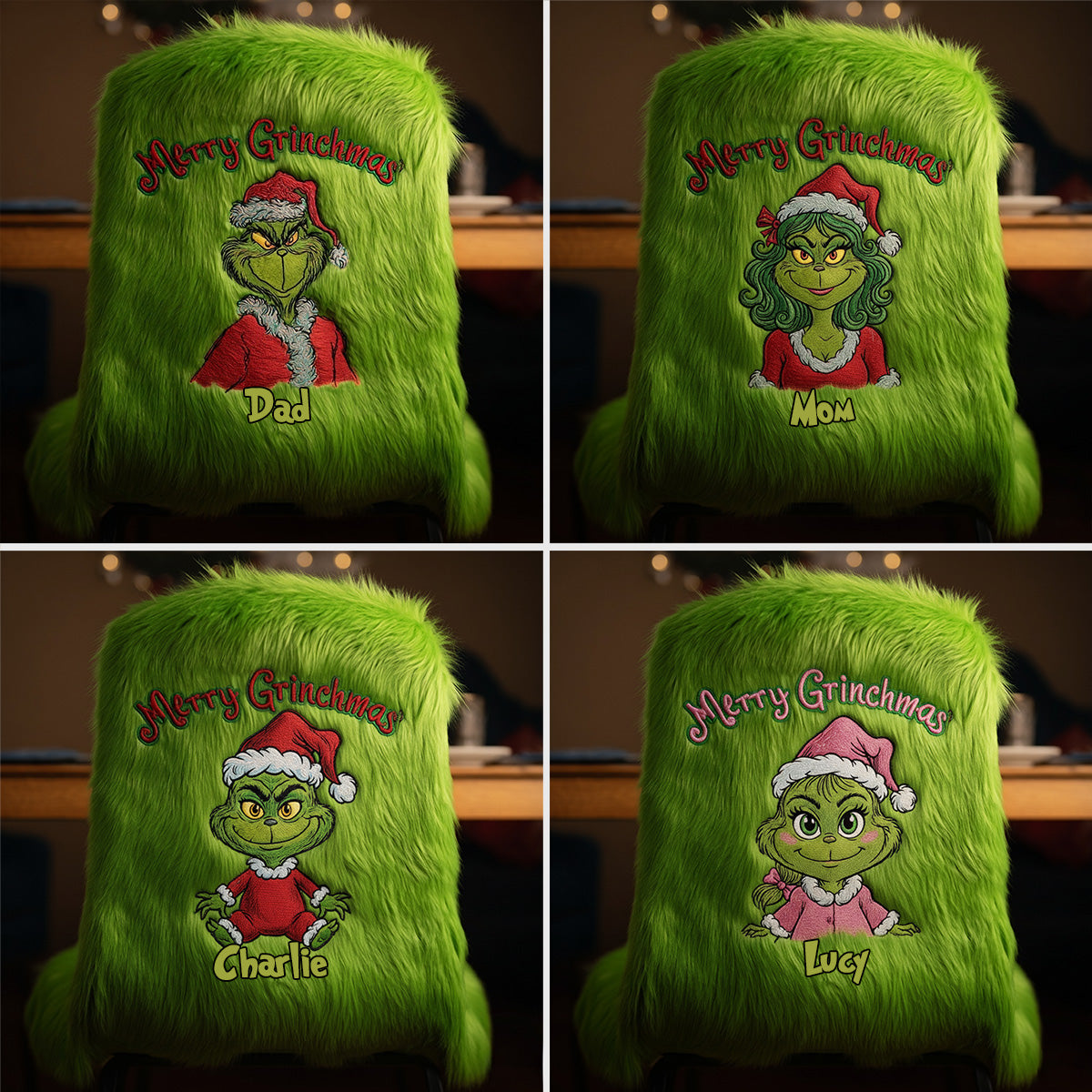 Ensemble de housses de chaises personnalisées « Famille espiègle » avec étole de Noël