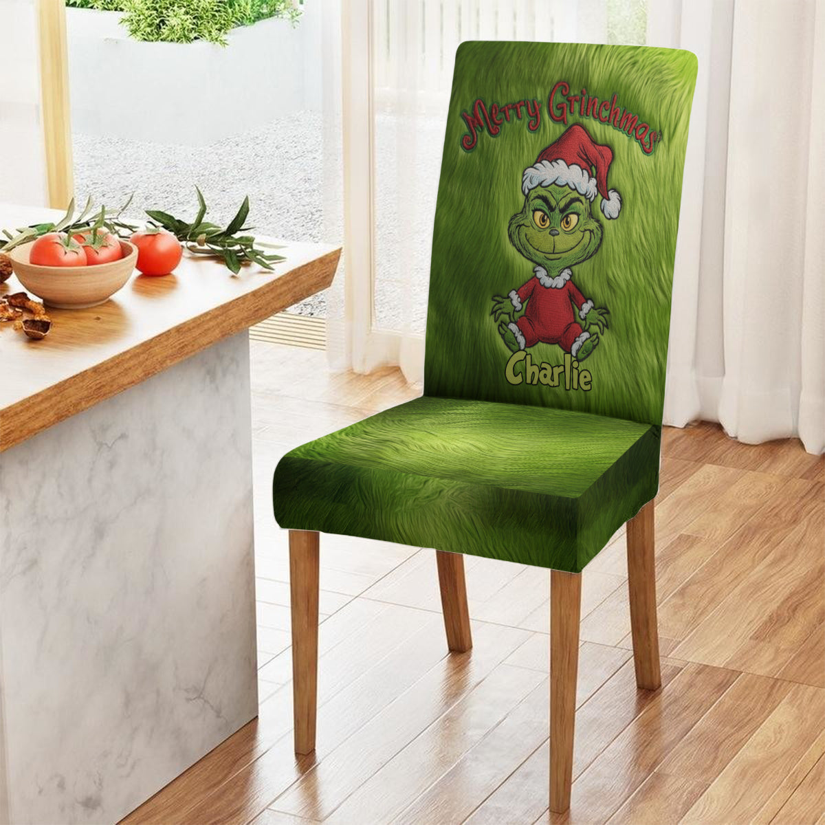 Ensemble de housses de chaises personnalisées « Famille espiègle » avec étole de Noël