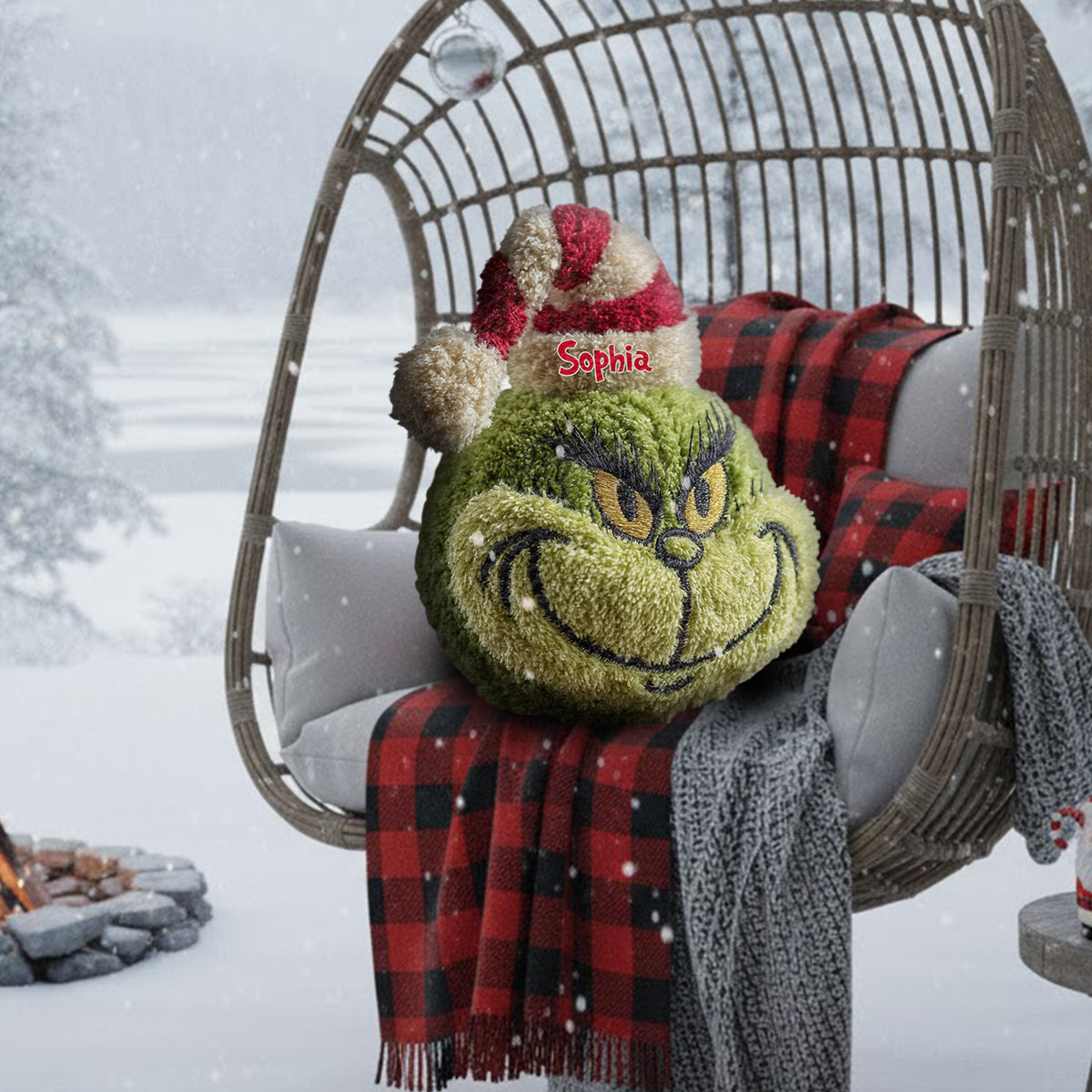Cadeau de Noël Green Monster personnalisé avec n'importe quel nom - Coussin en forme d'étole de Noël personnalisé