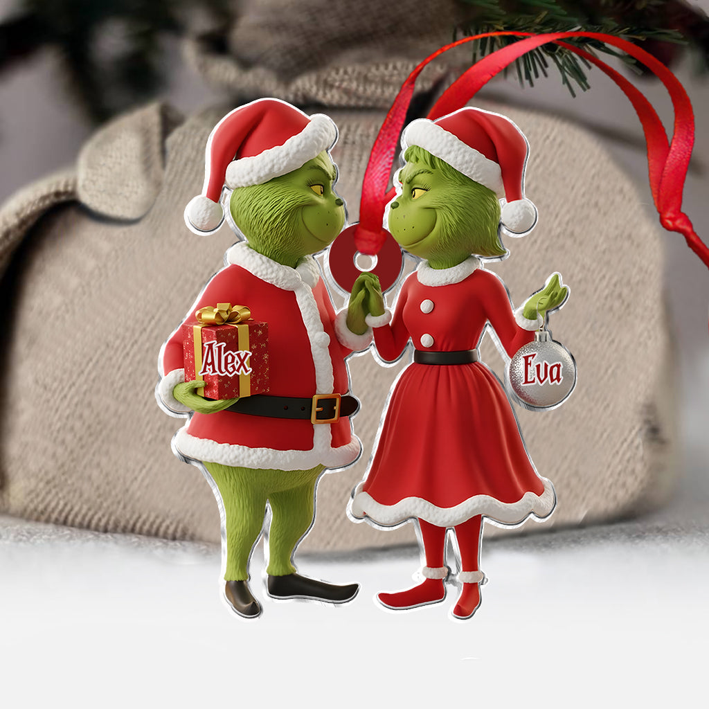 Fröhliche Grinchmas als Geschenk für Paare – Personalisierte Stola, individuell geformter Weihnachtsschmuck