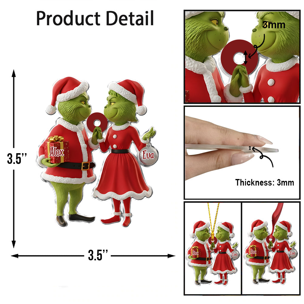 Fröhliche Grinchmas als Geschenk für Paare – Personalisierte Stola, individuell geformter Weihnachtsschmuck