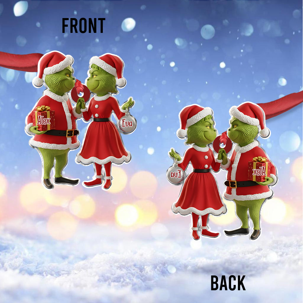 Fröhliche Grinchmas als Geschenk für Paare – Personalisierte Stola, individuell geformter Weihnachtsschmuck