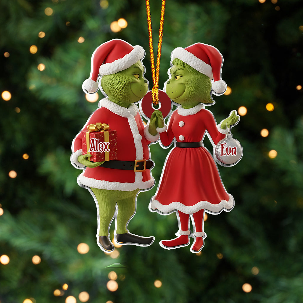 Fröhliche Grinchmas als Geschenk für Paare – Personalisierte Stola, individuell geformter Weihnachtsschmuck