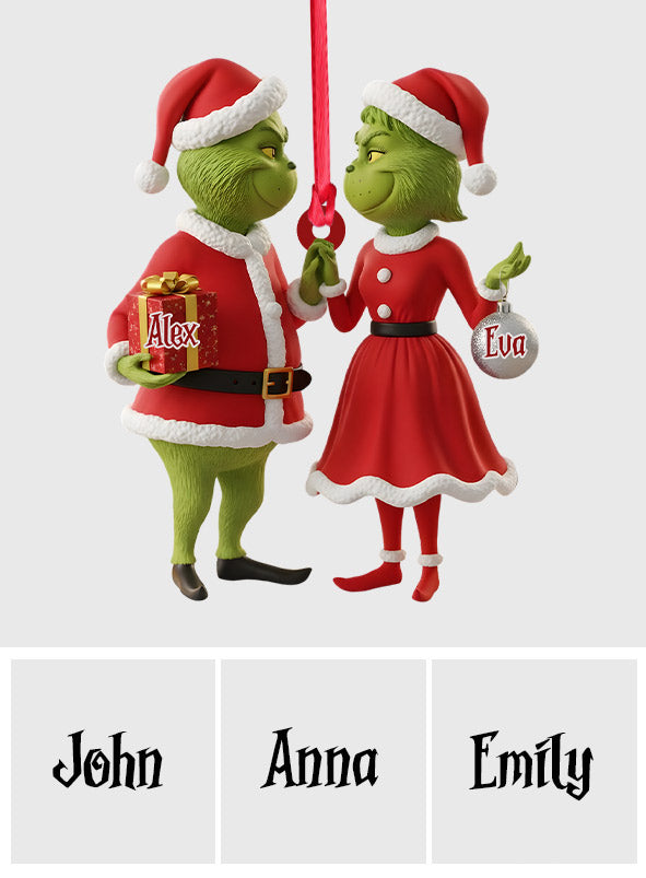 Fröhliche Grinchmas als Geschenk für Paare – Personalisierte Stola, individuell geformter Weihnachtsschmuck