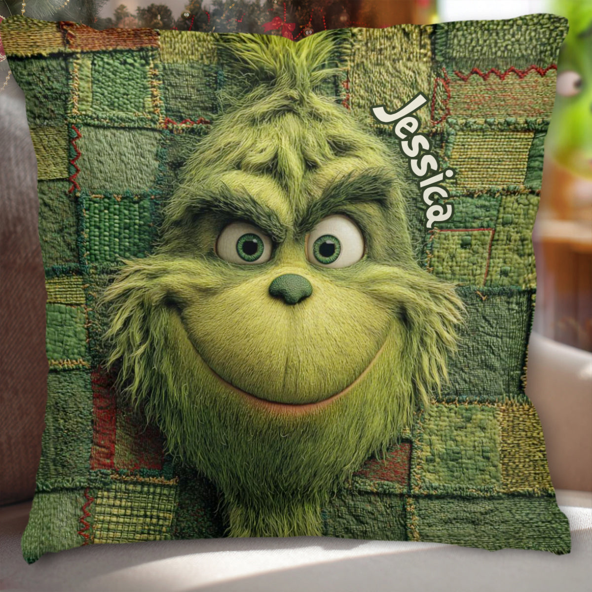 Green Christmas - Personalized Stole Christmas Throw Pillow