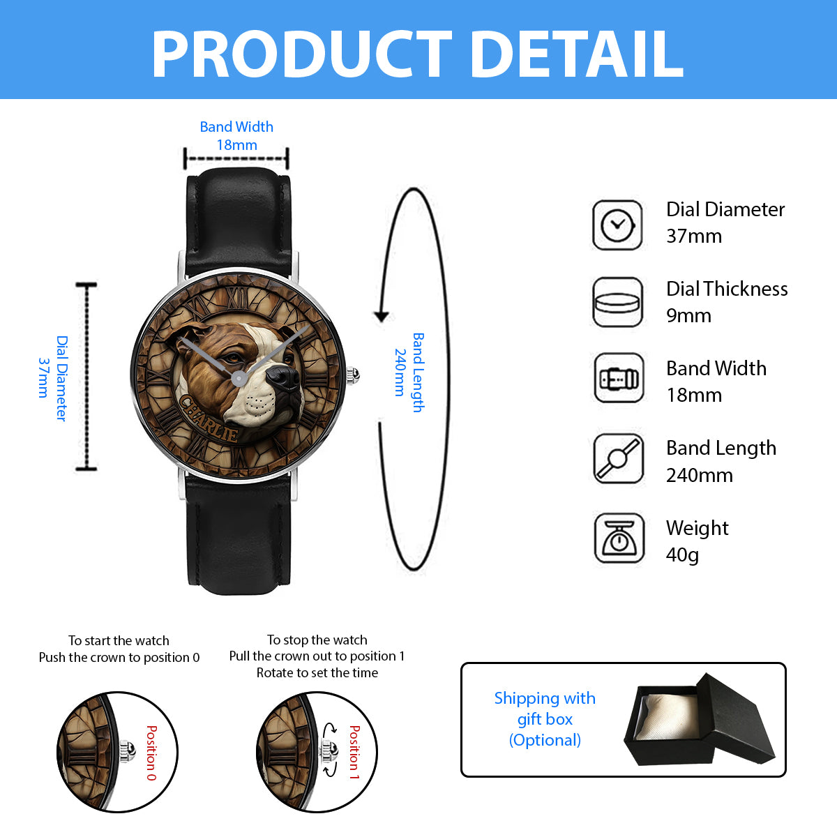 Mutiger American Staffordshire Terrier - Personalisierte Hunde-Handuhr