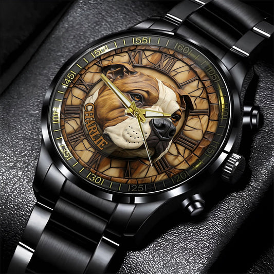 Mutiger American Staffordshire Terrier - Personalisierte Hunde-Handuhr
