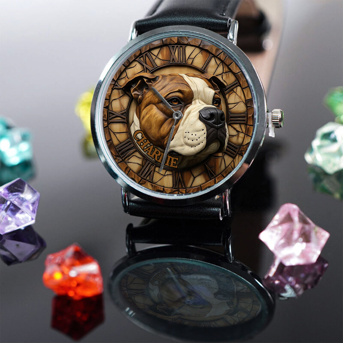 Mutiger American Staffordshire Terrier - Personalisierte Hunde-Handuhr