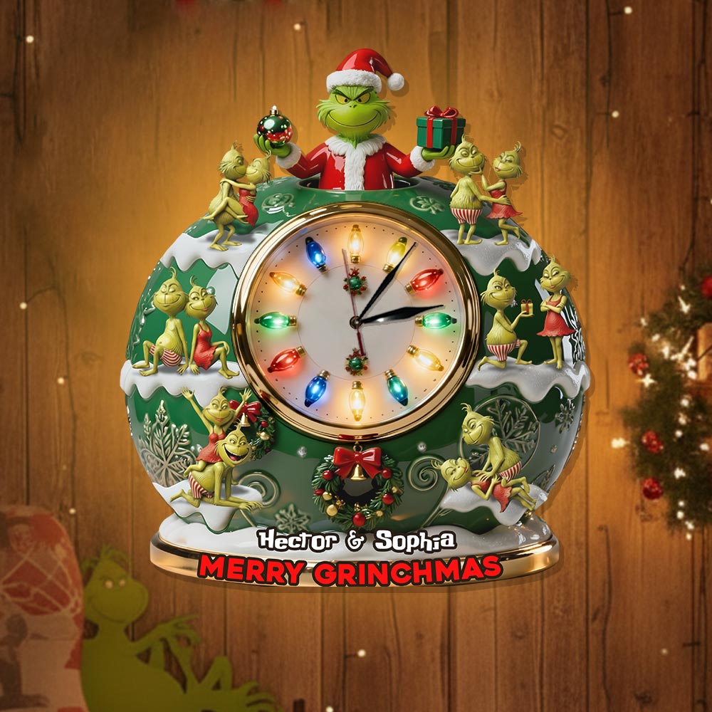 Merry Grinchmas - Personalized Stole Christmas LED Light Wall Clock