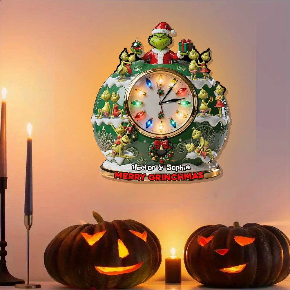 Merry Grinchmas - Personalized Stole Christmas LED Light Wall Clock