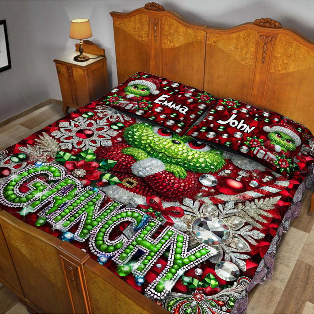 Joyeux Grinchmas - Ensemble de courtepointe de Noël avec étole personnalisée