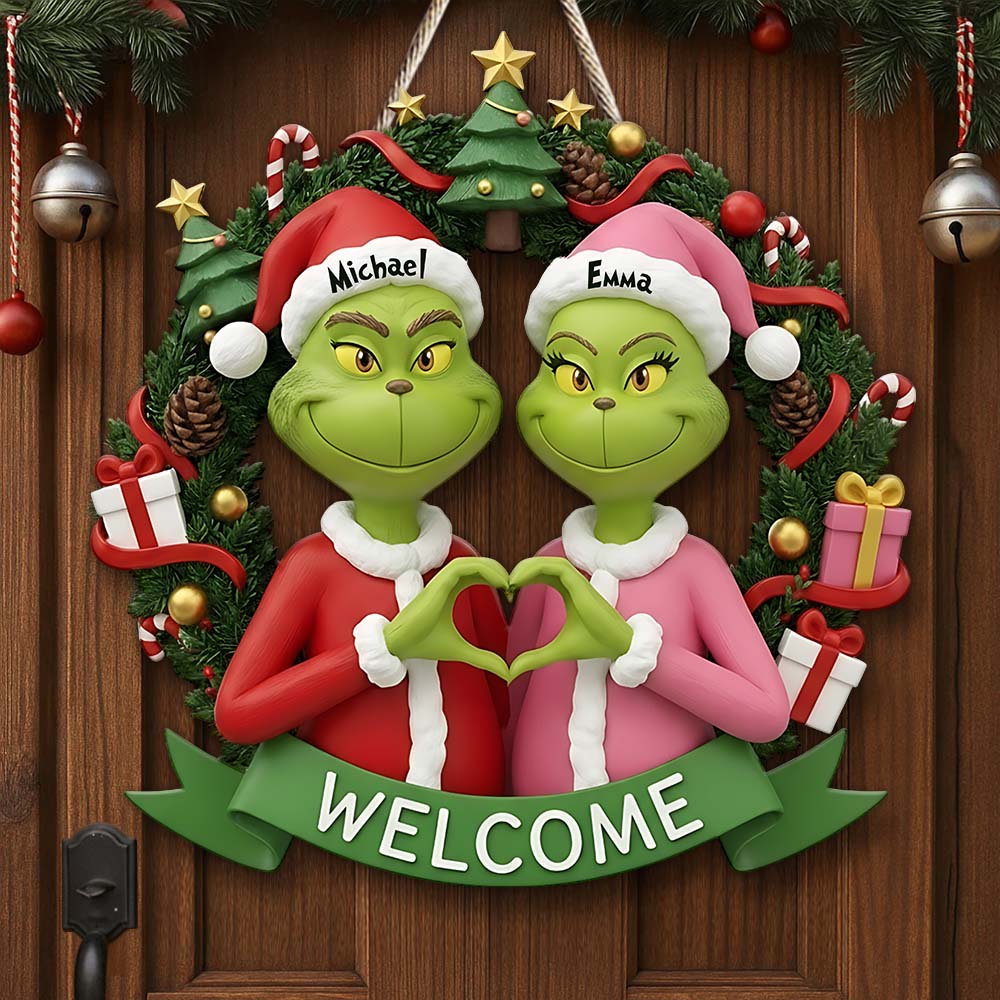 Fröhliche Grinchmas - Personalisierte Weihnachtsstola aus Holz, individuell geformtes Schild
