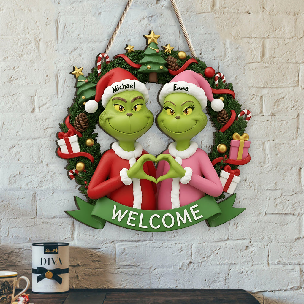 Fröhliche Grinchmas - Personalisierte Weihnachtsstola aus Holz, individuell geformtes Schild