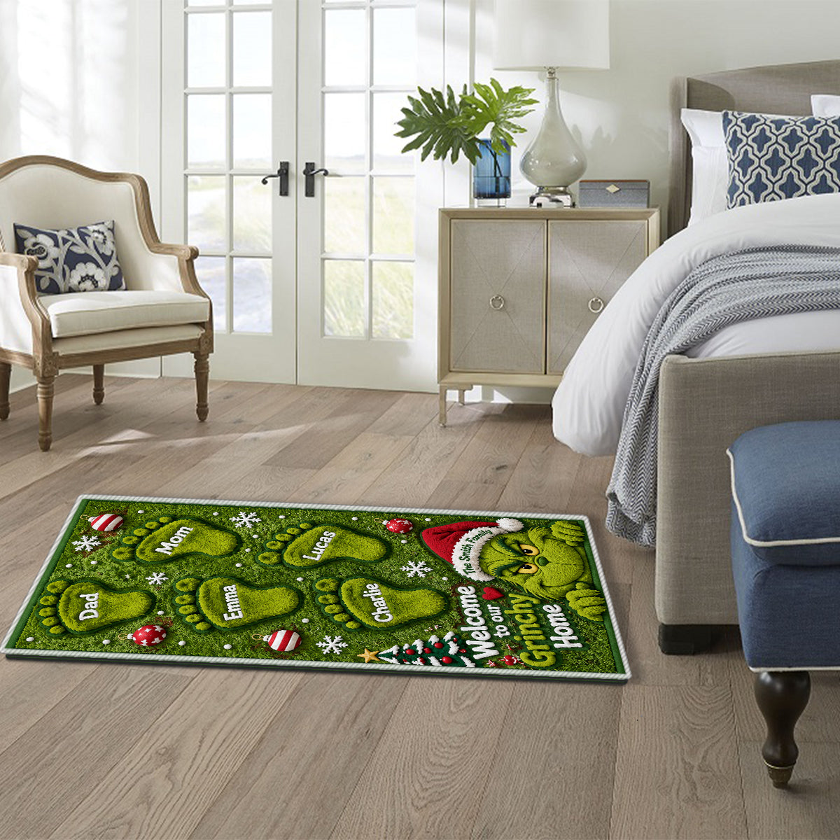 Welcome To Our Grinchy Family - Personalized Stole Christmas Non-Slip Tufted Rug