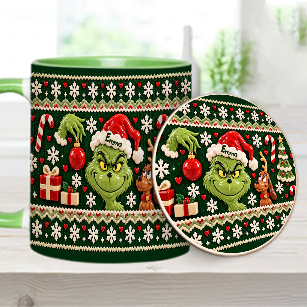 Green Mischief Ugly Pattern - Personalized Stole Christmas Accent Mug & Coaster