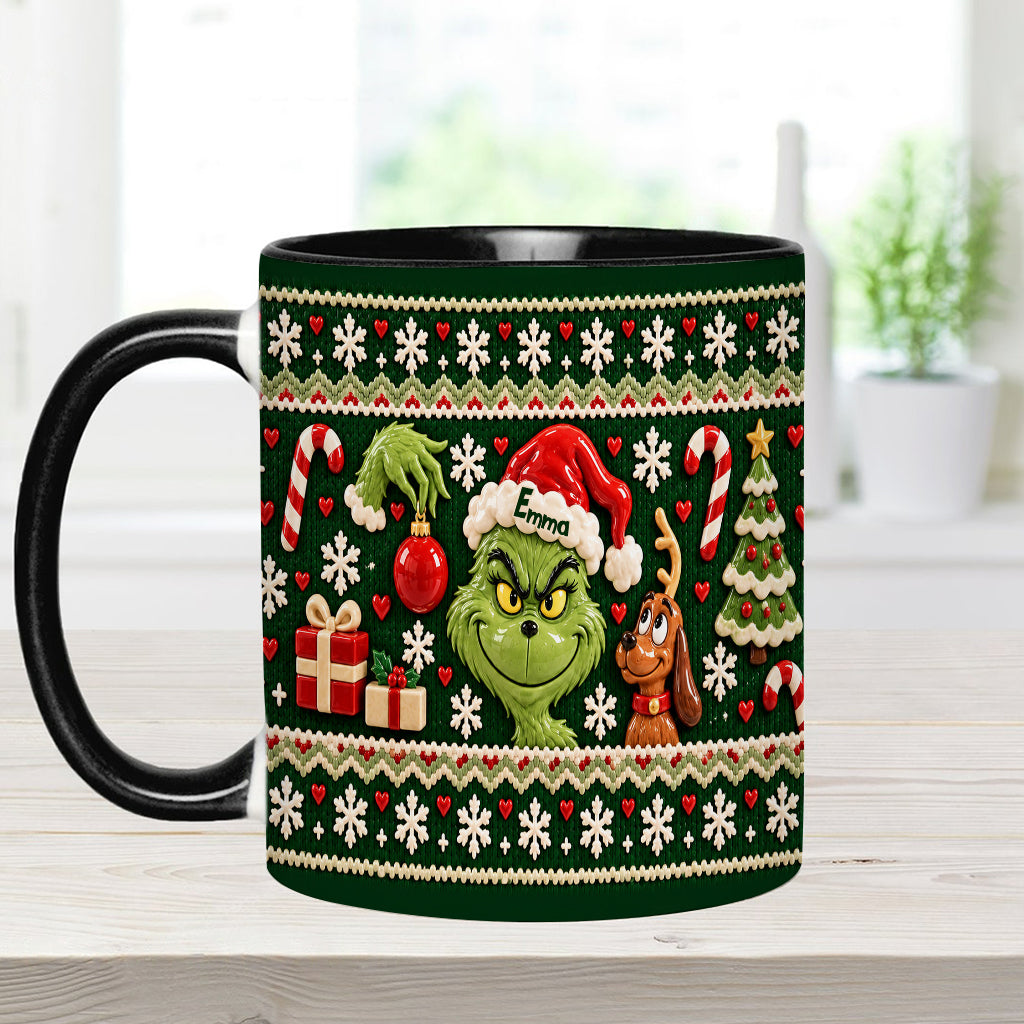 Green Mischief Ugly Pattern - Personalized Stole Christmas Accent Mug & Coaster