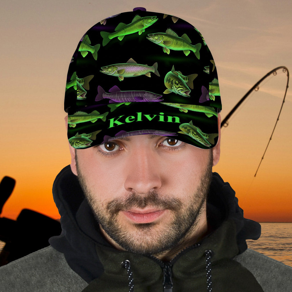 Casquette de pêche classique personnalisée à motif fluo - Motif pêche néon