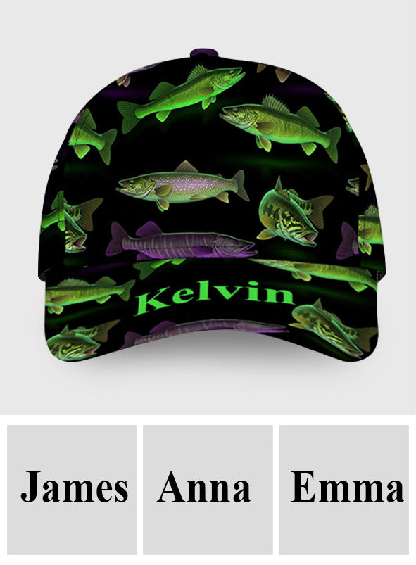 Casquette de pêche classique personnalisée à motif fluo - Motif pêche néon