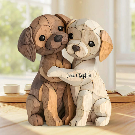 Welpen umarmen – Personalisierte Acrylplakette in Hundeform