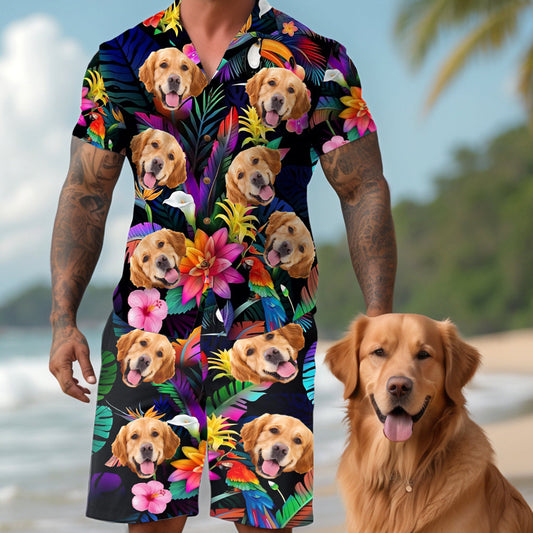 Hawaii-Hundehemd mit Blumenmuster und personalisierte Hunde-Hawaii-Shorts für Herren