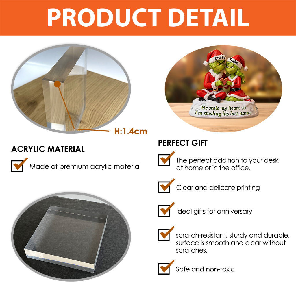 Il a volé mon cœur - Plaque acrylique personnalisée « Il a volé mon cœur » en forme de Noël