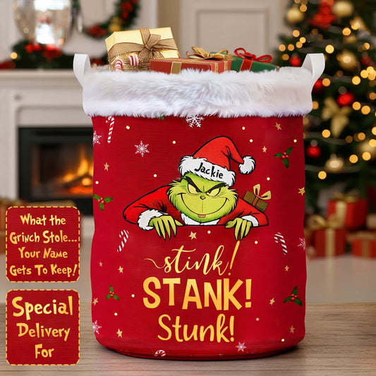 Tabouret et panier de rangement Grinchmas - Panier de rangement personnalisé pour étole de Noël