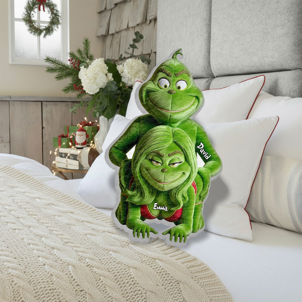 Witziges Geschenk für Paare – Personalisiertes Kissen in Form einer Weihnachtsstola aus Kunstfell