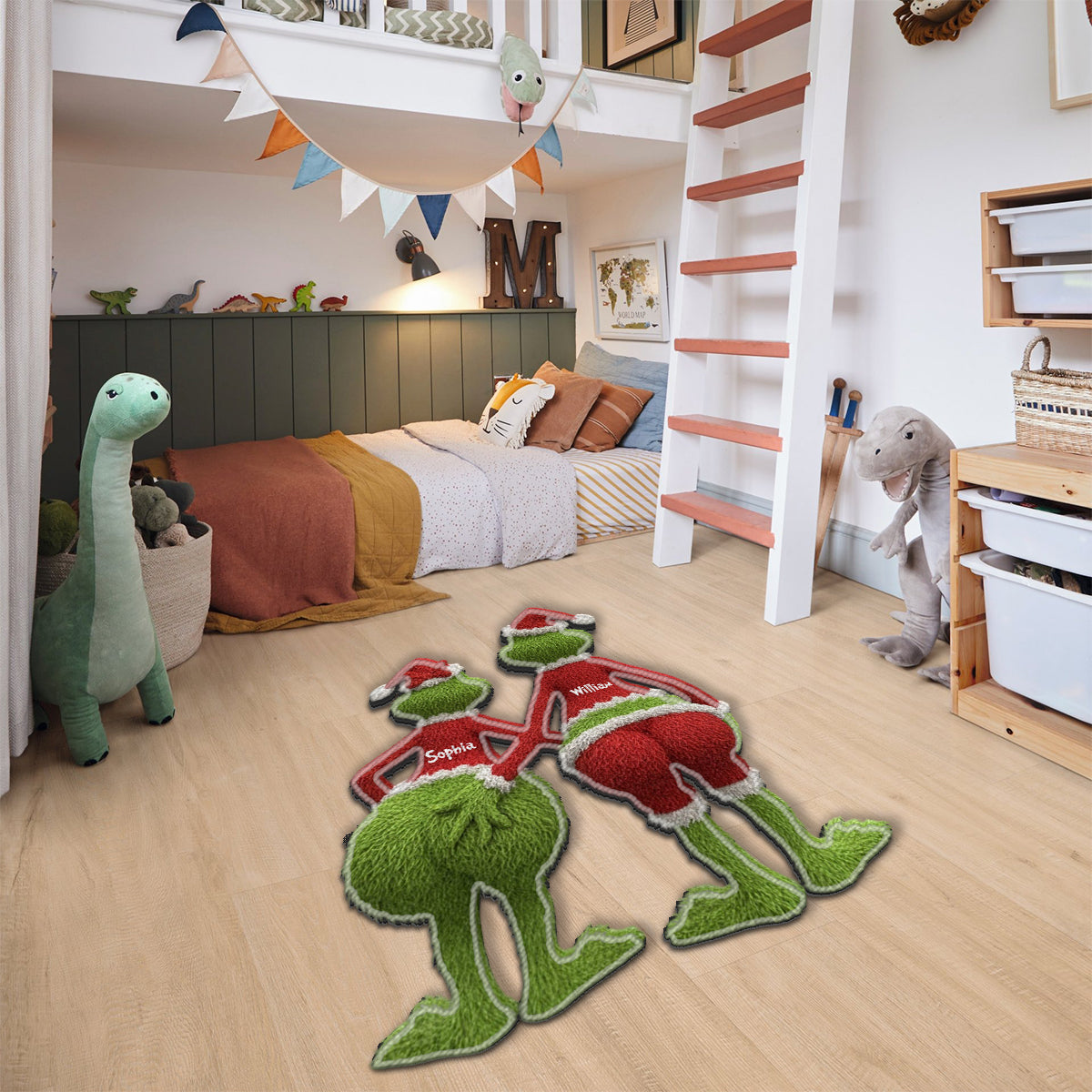 Grüne Kreatur aus dem Weihnachtsfilm – Personalisierte Stola, rutschfester, getufteter Weihnachtsteppich