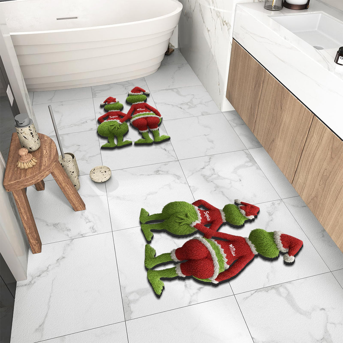 Grüne Kreatur aus dem Weihnachtsfilm – Personalisierte Stola, rutschfester, getufteter Weihnachtsteppich