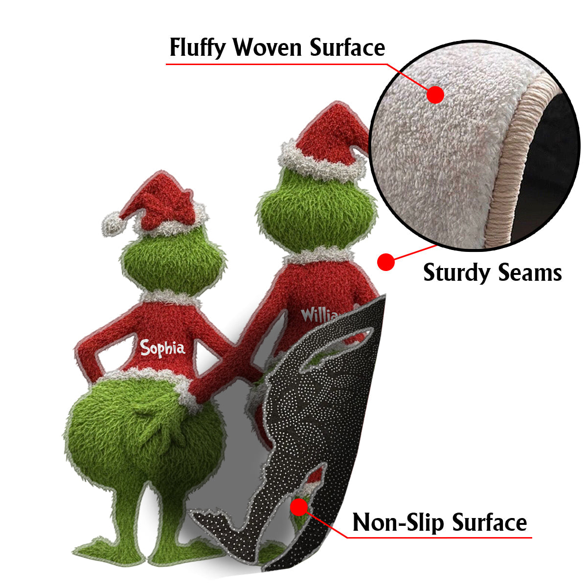 Grüne Kreatur aus dem Weihnachtsfilm – Personalisierte Stola, rutschfester, getufteter Weihnachtsteppich