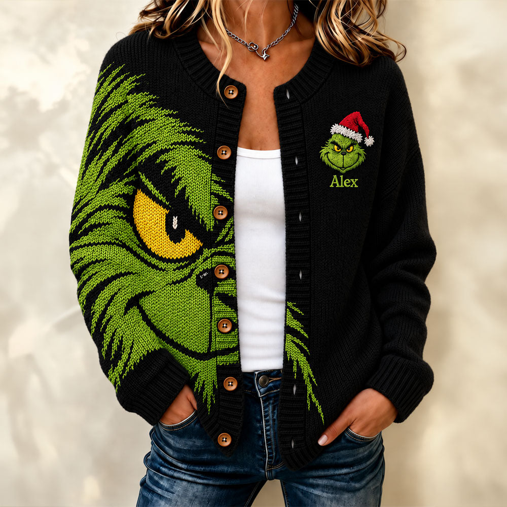 Green Mischief - Personalized Stole Christmas Cardigan Sweater