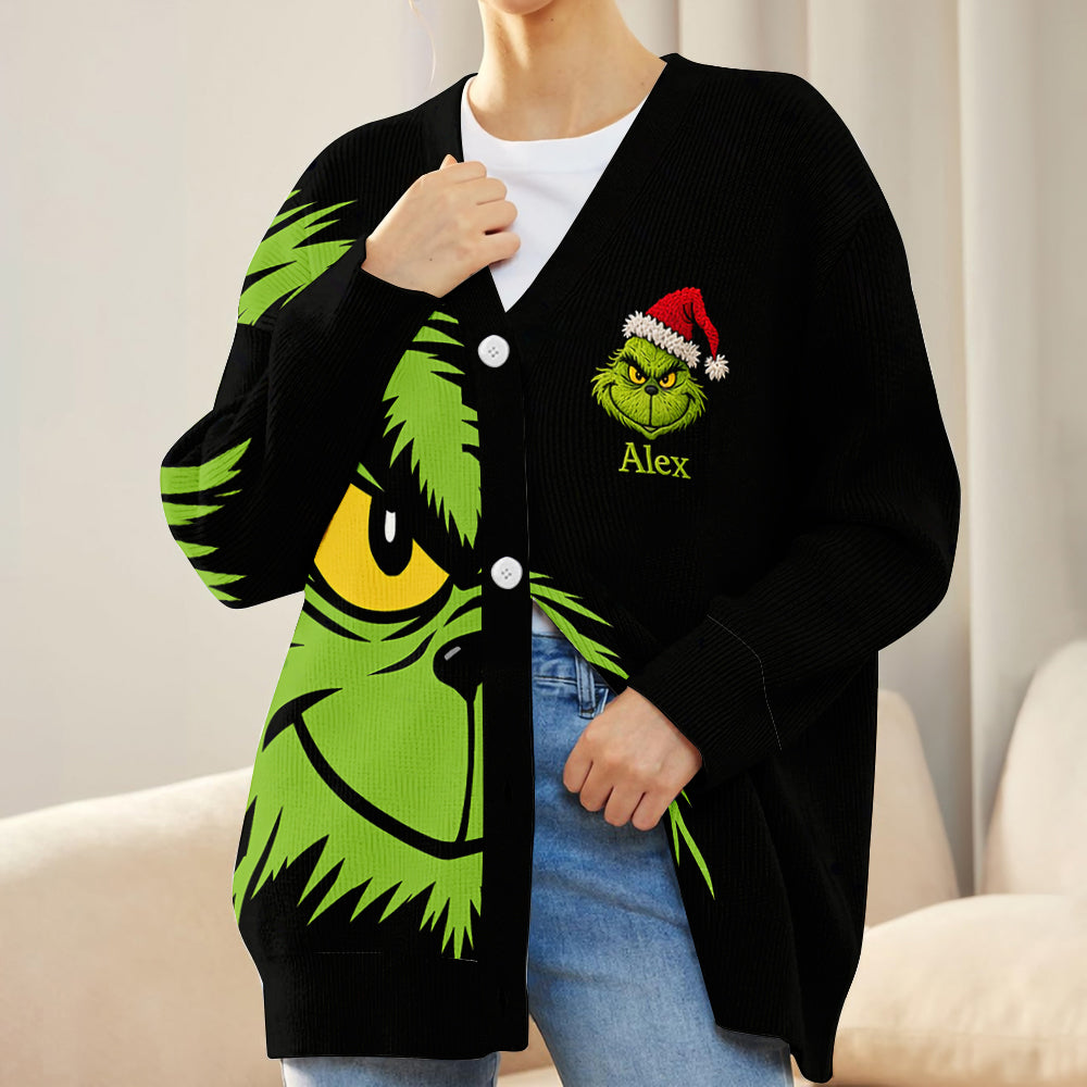 Green Mischief - Personalized Stole Christmas Cardigan Sweater