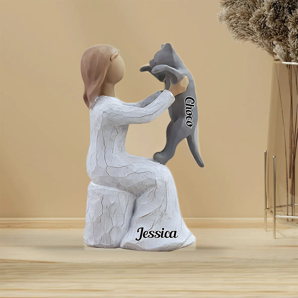 Katzenmama – Personalisierte Acrylplakette in Katzenform