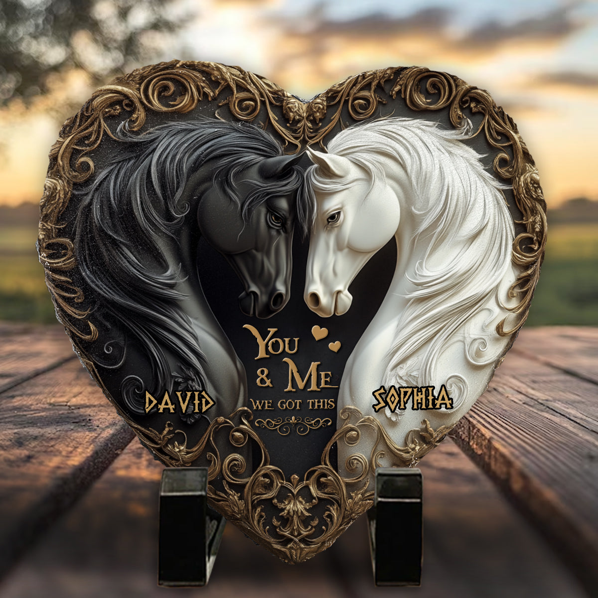 You & Me We Got This - Personalized Horse Heart Shaped Stone
