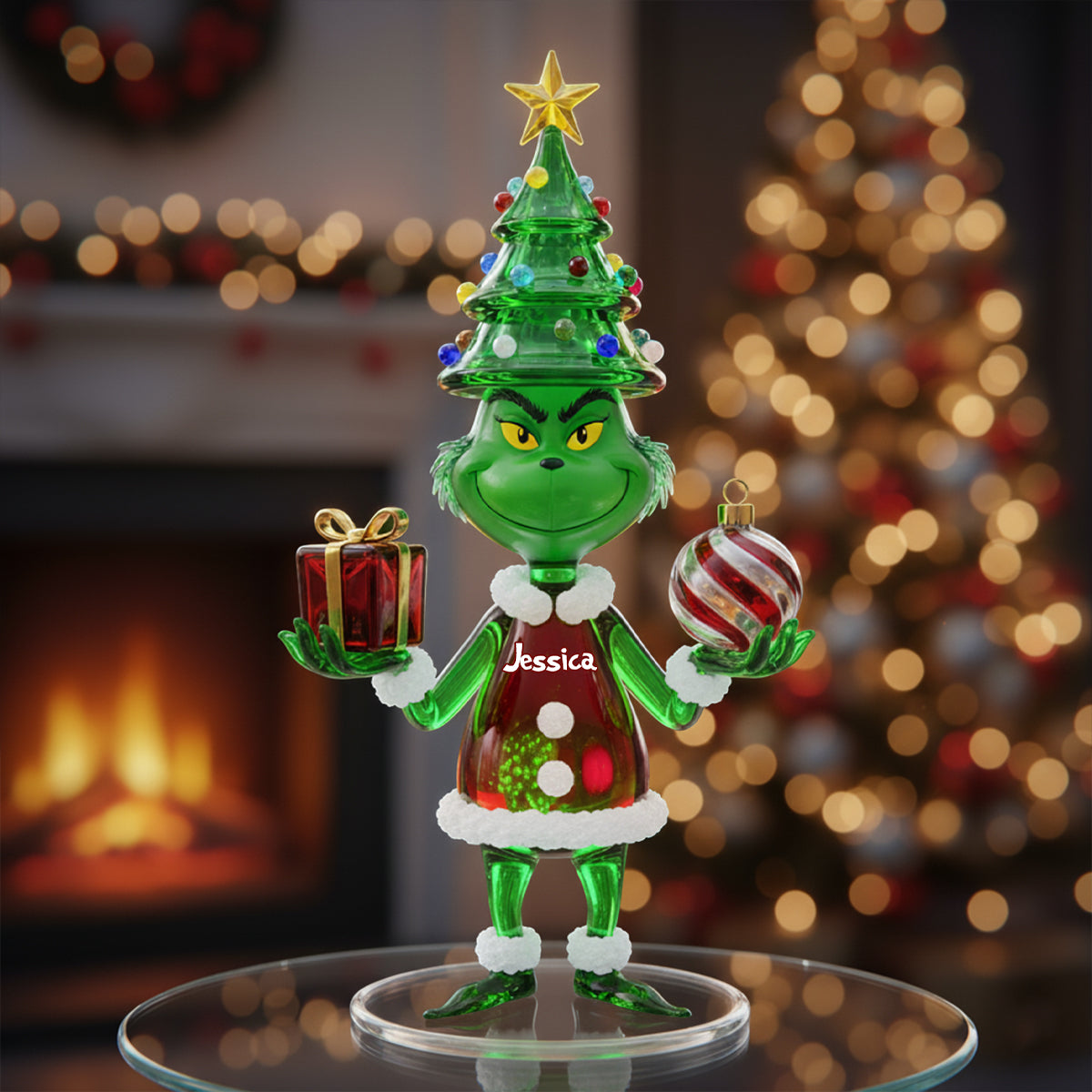 Green Monster - Étole de Noël personnalisée avec n'importe quel nom - Plaque acrylique sur mesure