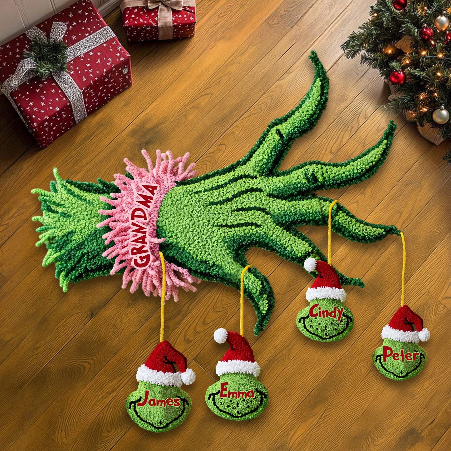 Noël en famille - Paillasson/tapis de porte personnalisé en forme d'étole de Noël