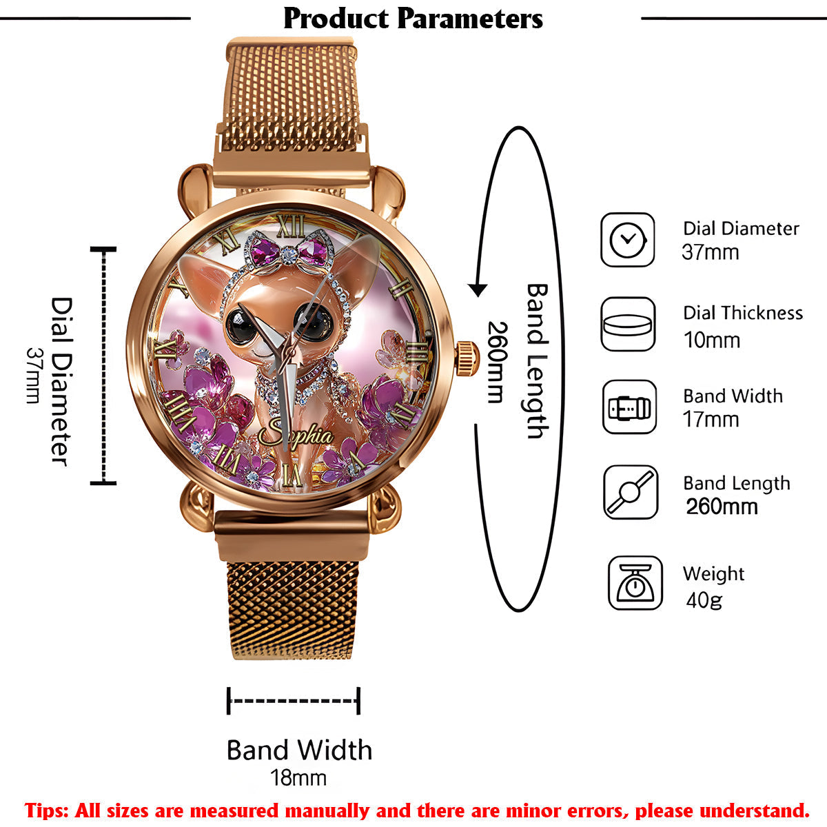 Ich liebe meinen Chihuahua – personalisierte Damen-Handuhr mit Hundemotiv 