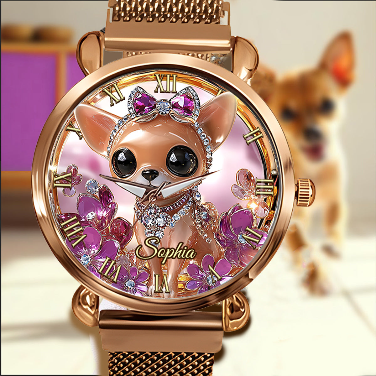 Ich liebe meinen Chihuahua – personalisierte Damen-Handuhr mit Hundemotiv 