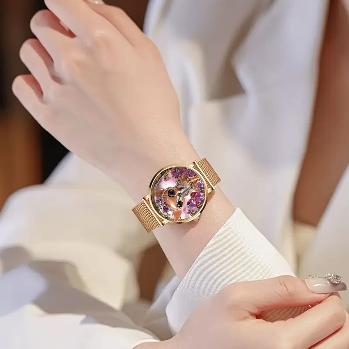 Ich liebe meinen Chihuahua – personalisierte Damen-Handuhr mit Hundemotiv 