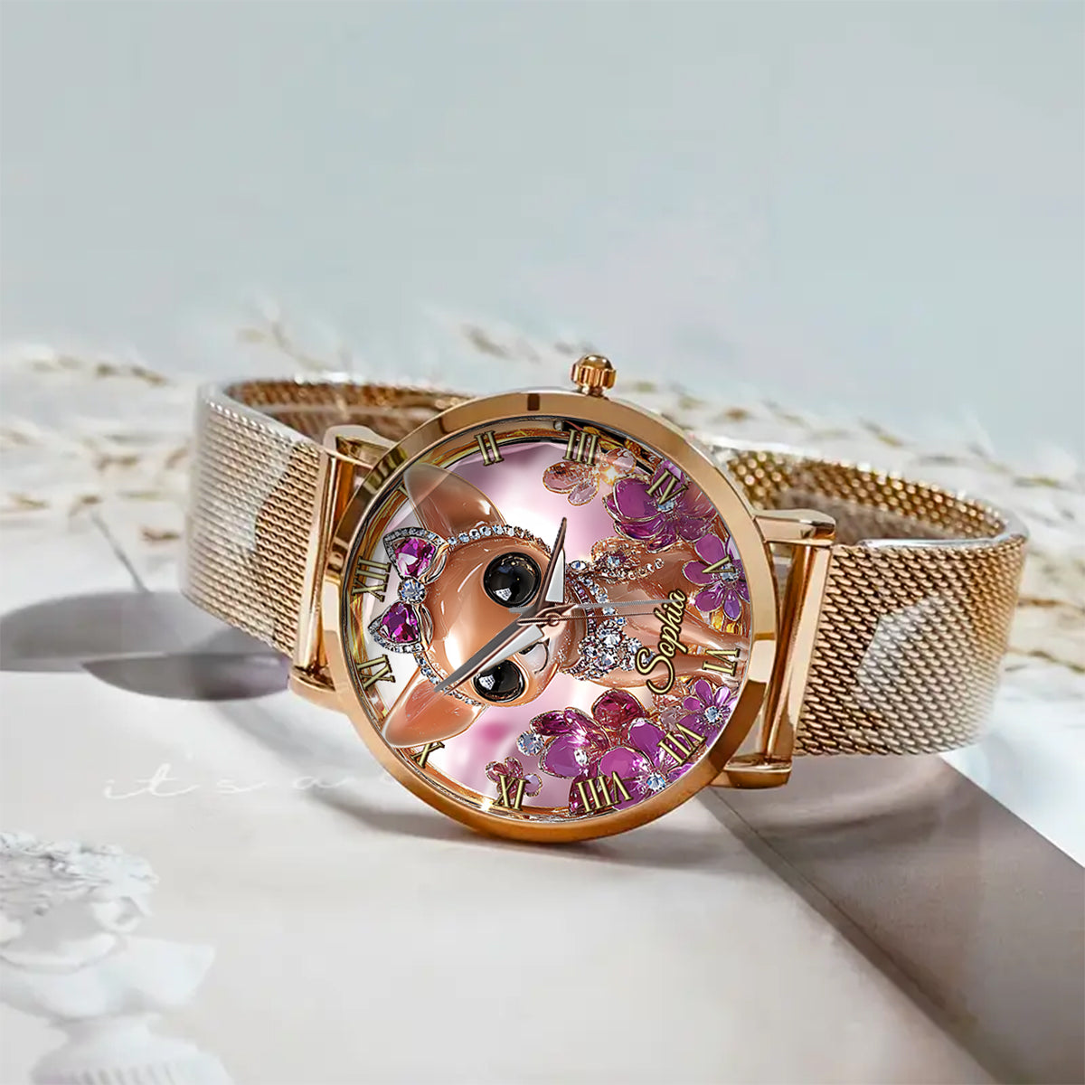 Ich liebe meinen Chihuahua – personalisierte Damen-Handuhr mit Hundemotiv 