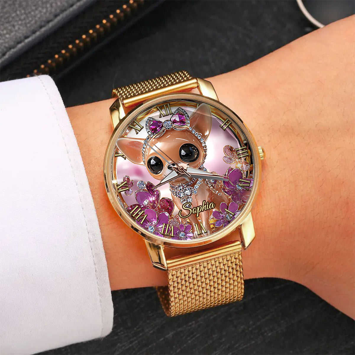 Ich liebe meinen Chihuahua – personalisierte Damen-Handuhr mit Hundemotiv 