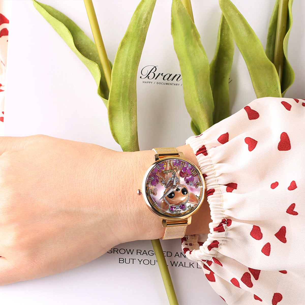 Ich liebe meinen Chihuahua – personalisierte Damen-Handuhr mit Hundemotiv 