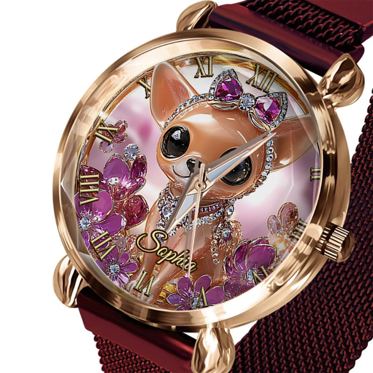 Ich liebe meinen Chihuahua – personalisierte Damen-Handuhr mit Hundemotiv 